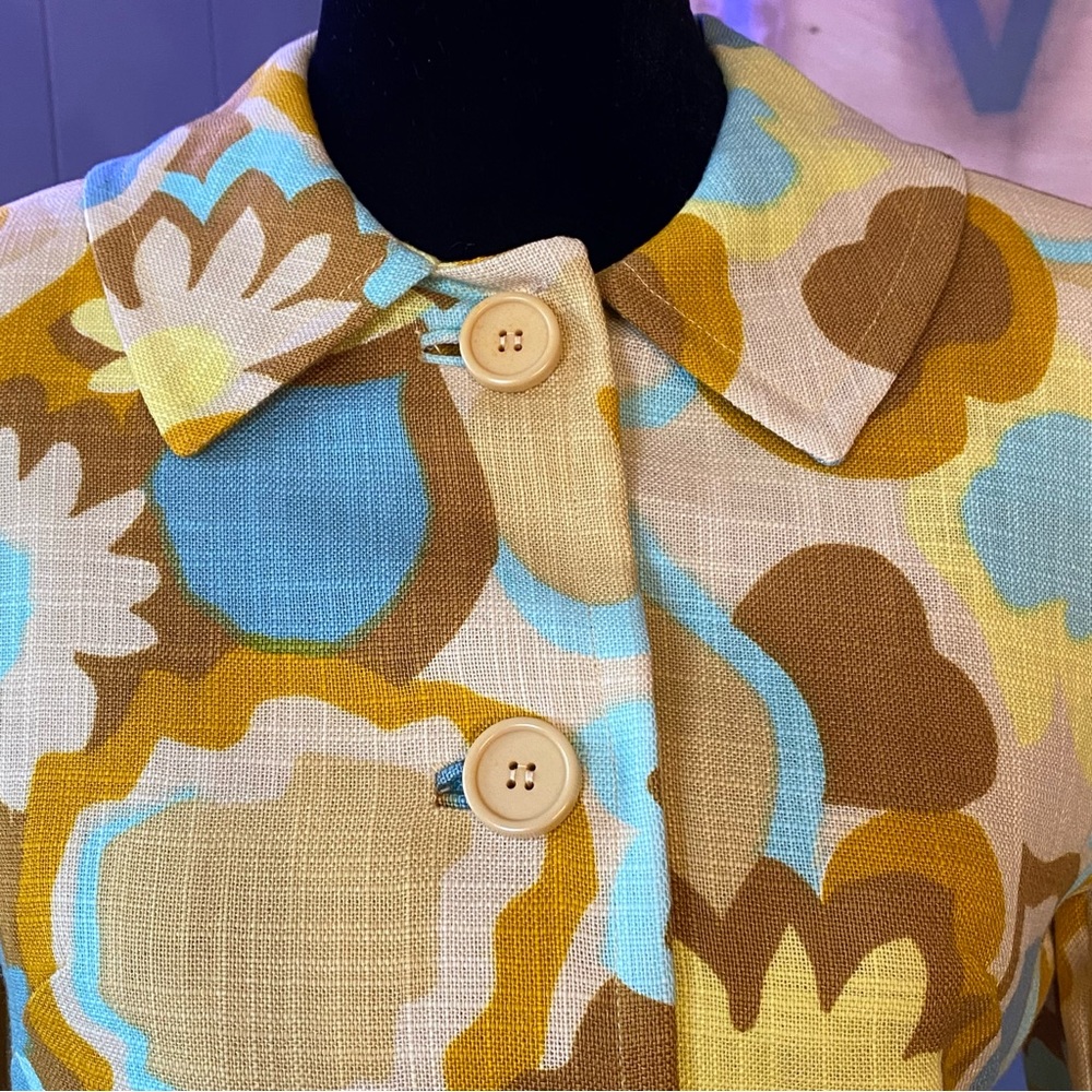 ❌SOLD🏷️Vtg 60s David Crystal Fashion Flower Power Tweed Canvas Jacket and Pencil - Picture 4 of 8